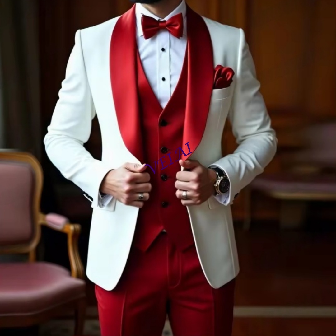 Men'S Formal Wear Accessories - CustomizedNew White And Red Men Suit