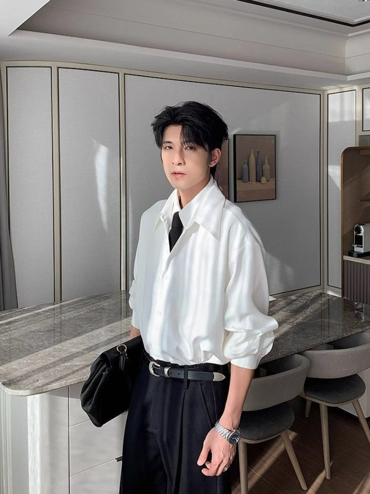 Men Formal Office Wear Shirts - Men's Patchwork Long Sleeve Shirt Two-Piece