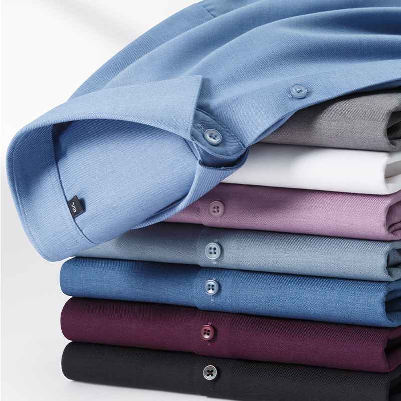 Men Formal Office Wear Shirts - Men's Slim Fit Wool Long Sleeve