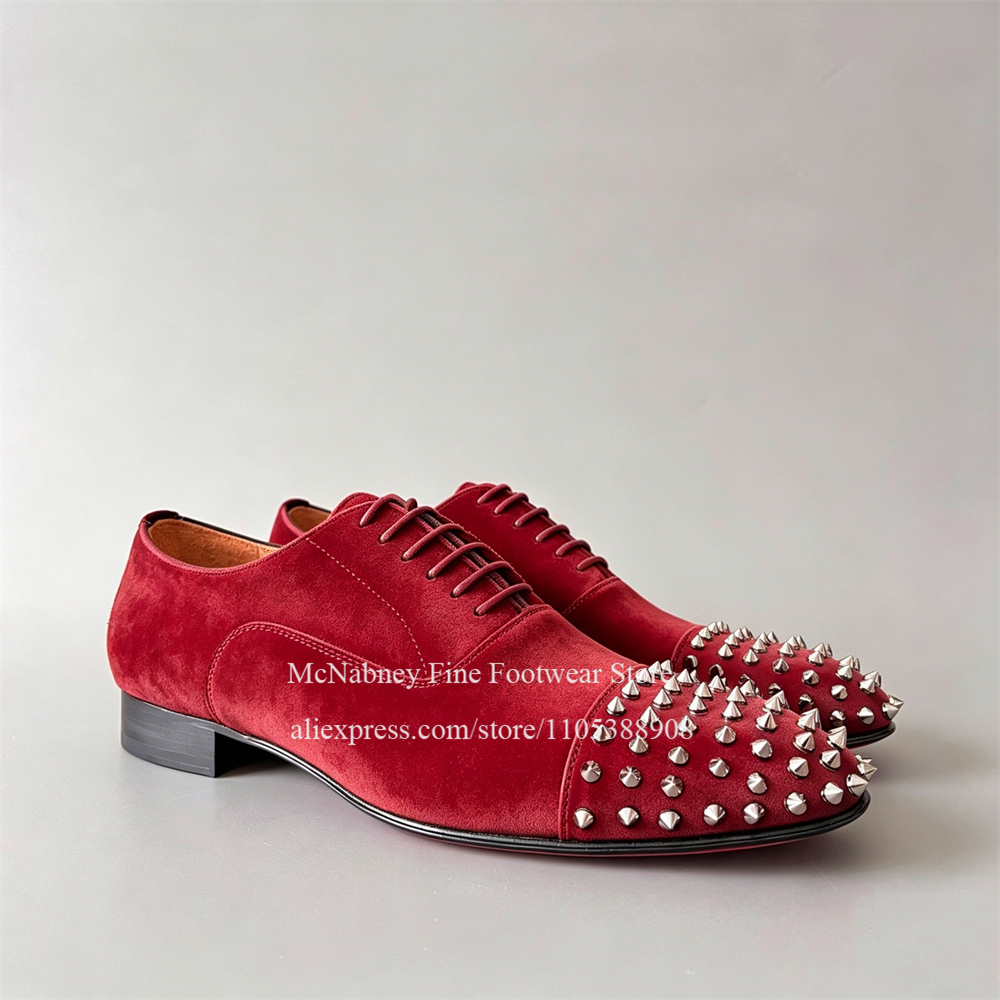 Men'S Formal Wear For A Wedding - Spike Studs Leather Dress Shoes Lace