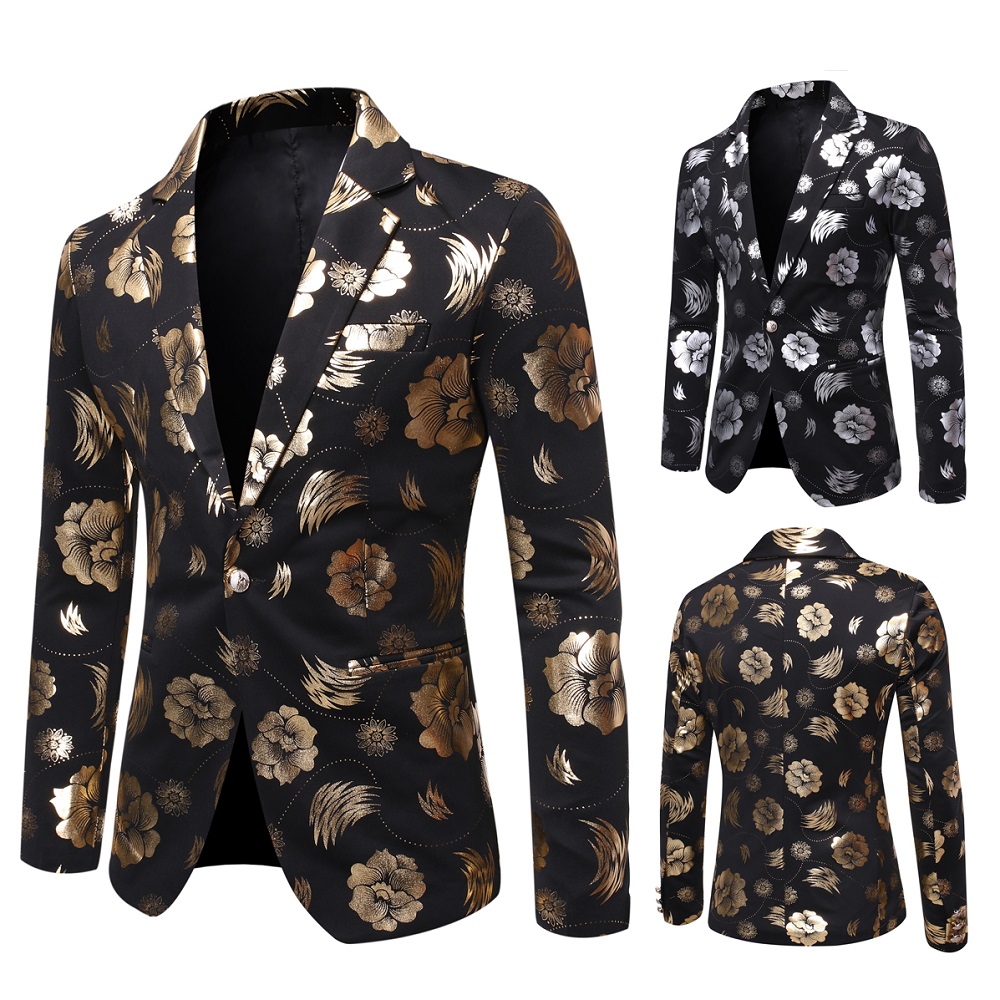 Men'S Urban Formal Wear - Business Casual Gold Stamp Print Men's