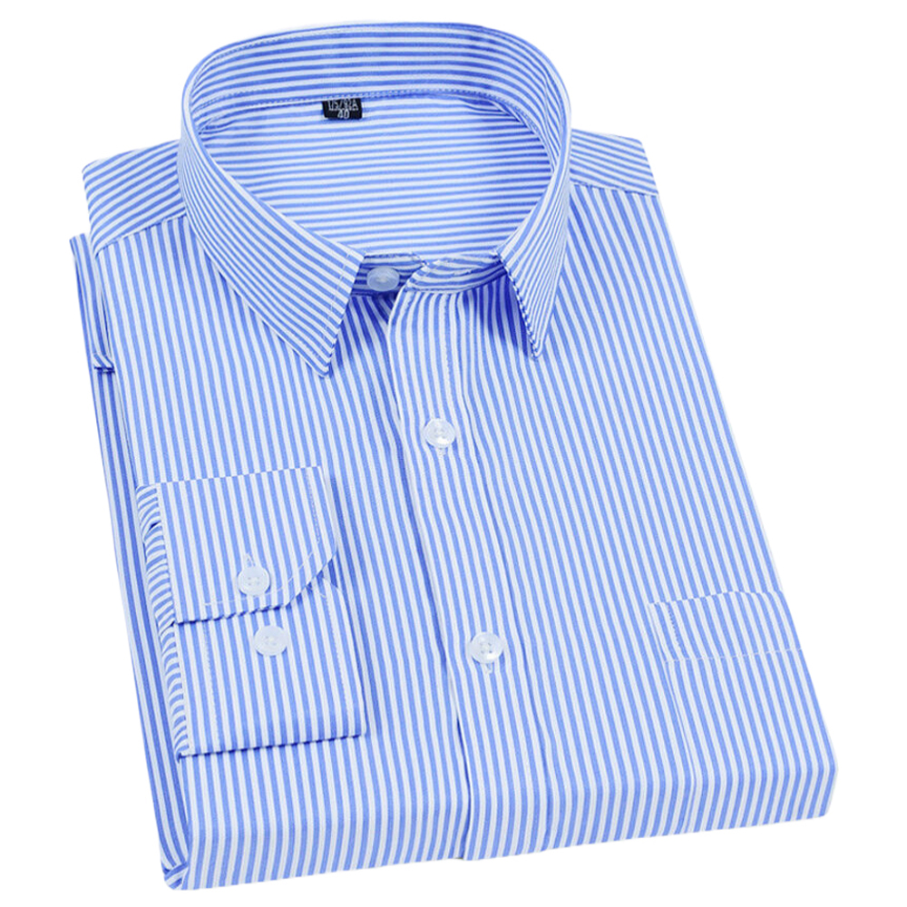 Men Formal Office Wear Shirts - Men's Classic Long Sleeve Vertical Striped