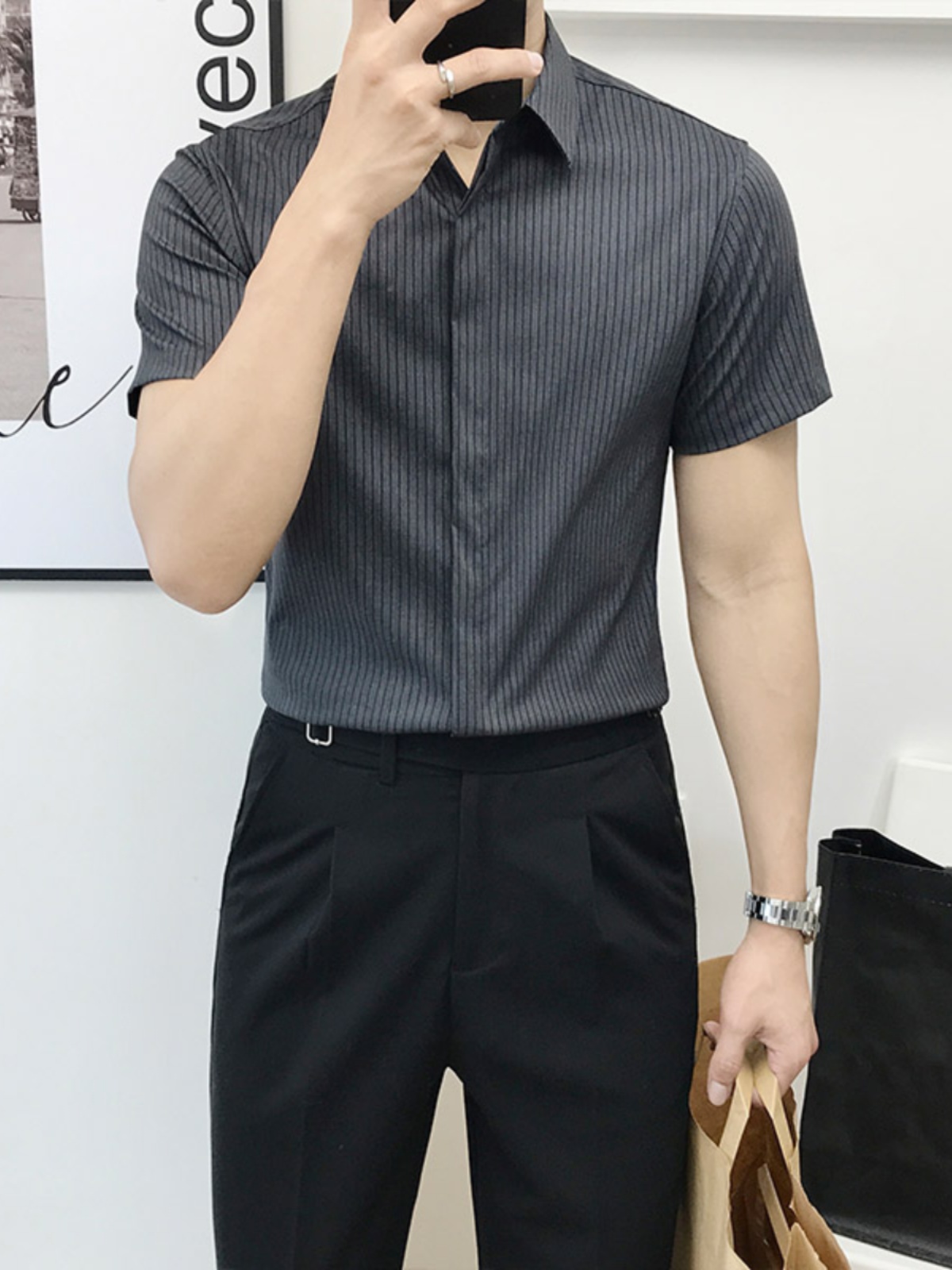Slim Fit Striped ort Sve irt f - مراجعة Men'S Urban Formal Wear وسعره