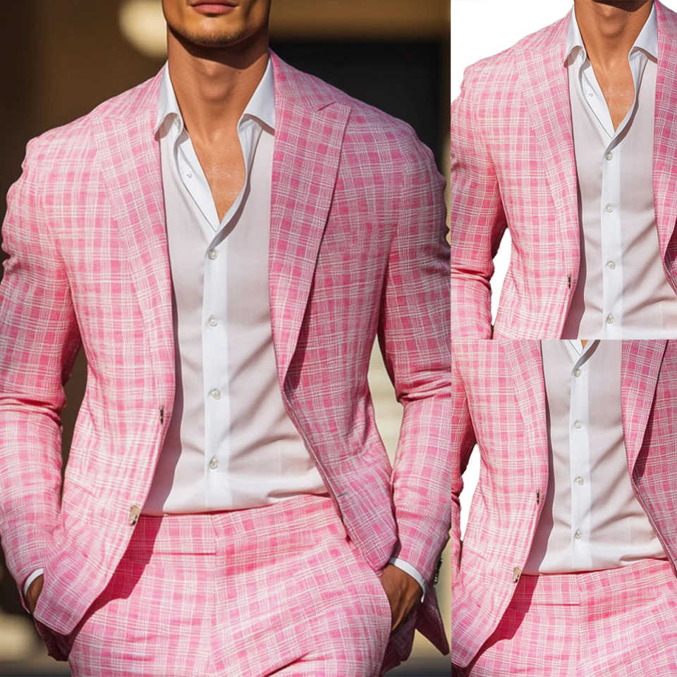 Summer Pink Plaid Mens Tuxedos - مراجعة Men Formal Wear In Summer وسعره