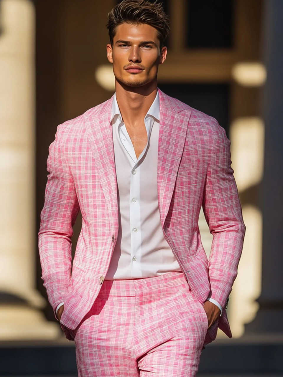 Summer Pink Plaid Mens Tuxedos - مراجعة Men Formal Wear In Summer وسعره