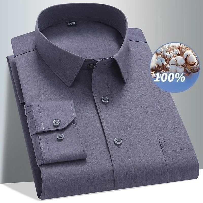 8XL 100 Cotton Long Sleeve Shi - مراجعة Men Formal Office Wear Shirts وسعره
