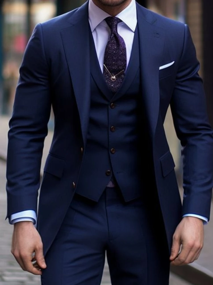 Navy Blue 3 Pieces Casual Male - مراجعة Men'S Formal Wear For A Wedding وسعره