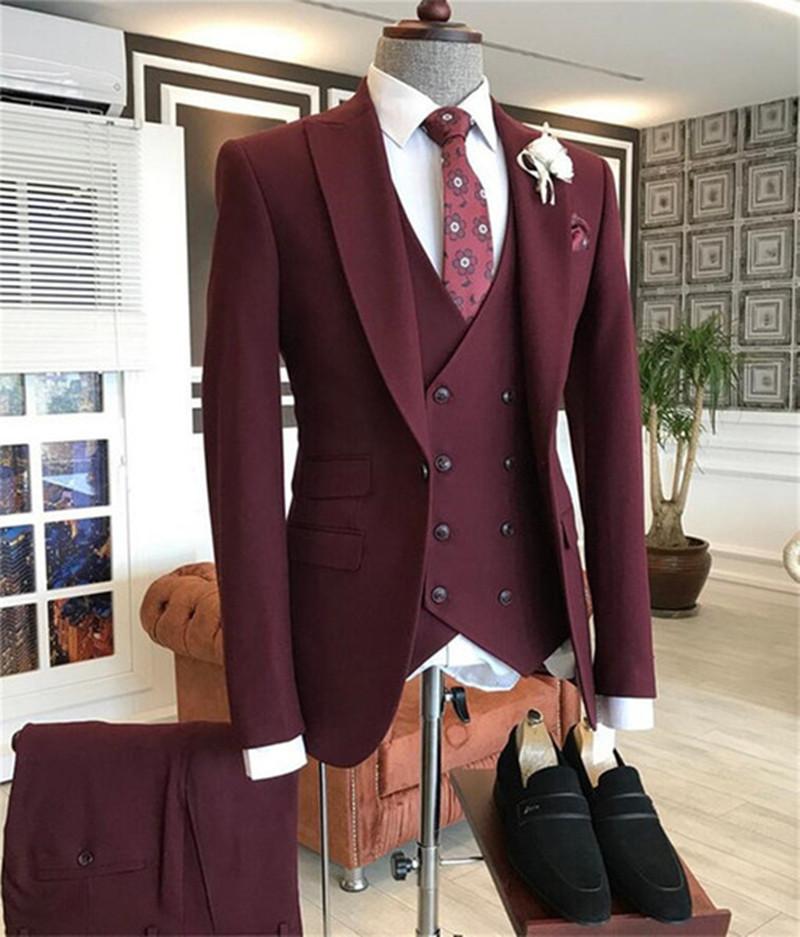2021 Burgundy Double Breasted  - مراجعة Men'S Formal Wear For A Wedding وسعره