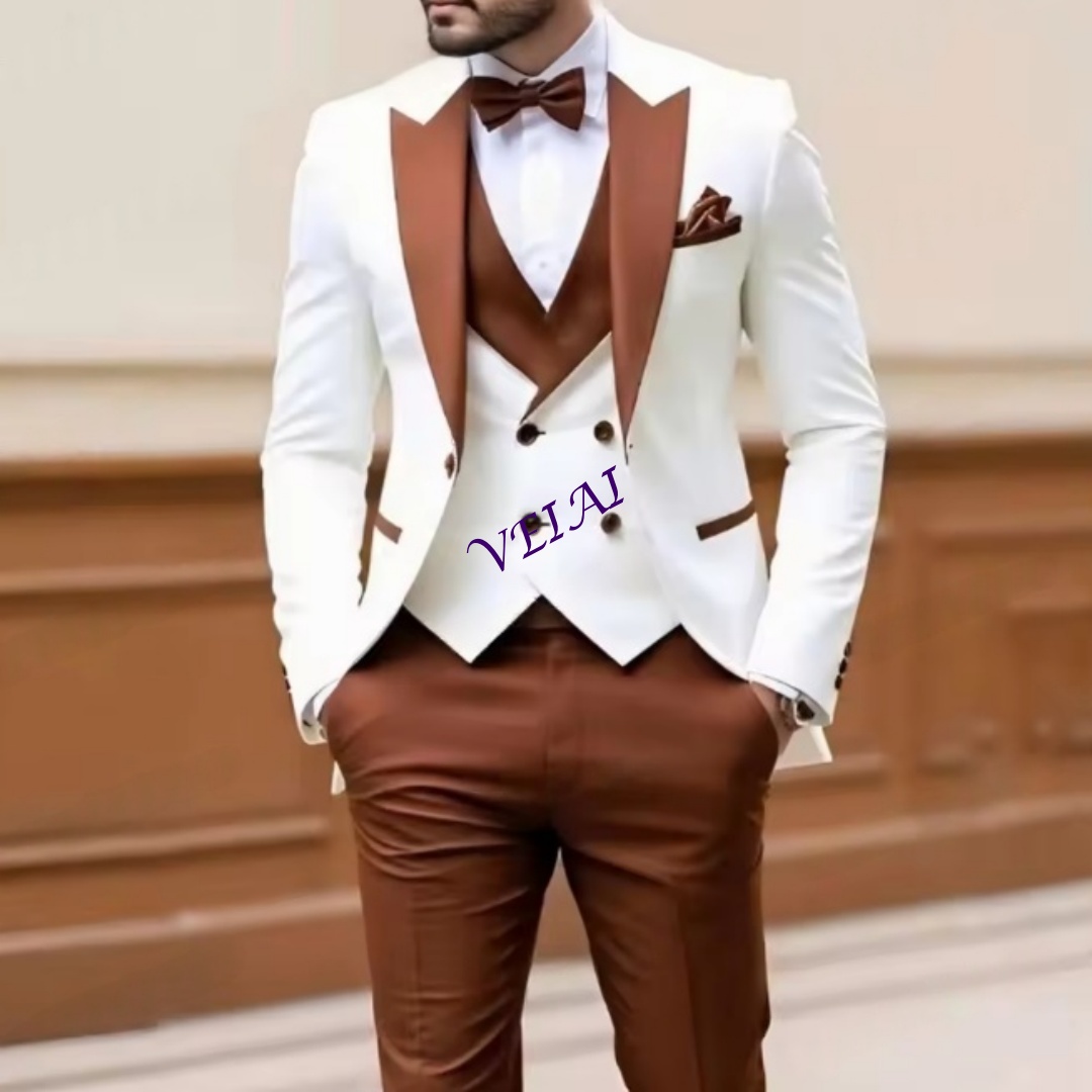 New White And Brown Men Suit F - مراجعة Men'S Formal Wear Accessories وسعره