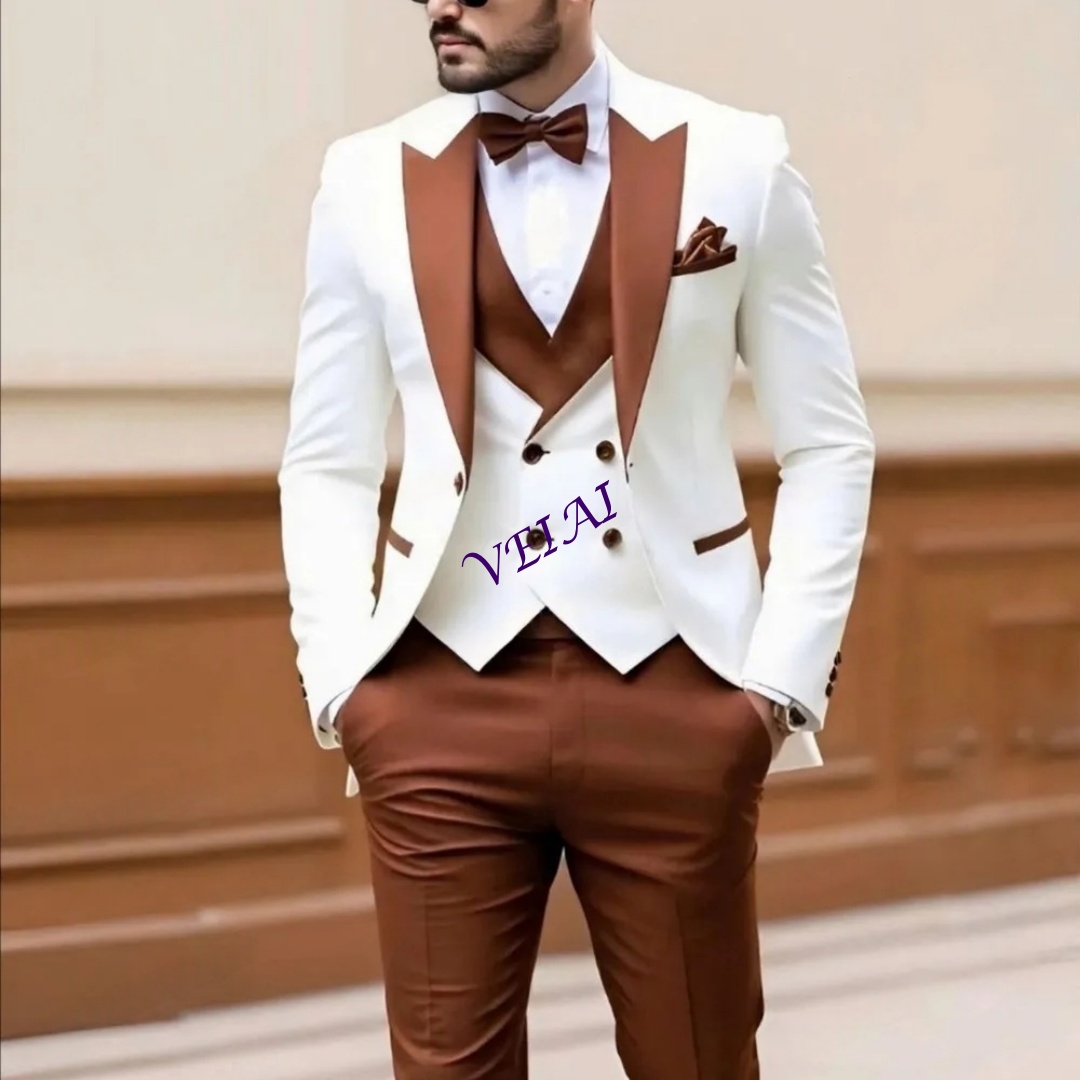 New White And Brown Men Suit F - مراجعة Men'S Formal Wear Accessories وسعره